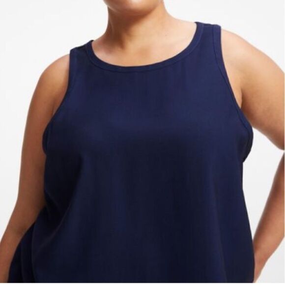 NWT Good American Good Touch Cutaway Woven Tank Navy Blue L - Picture 3 of 13
